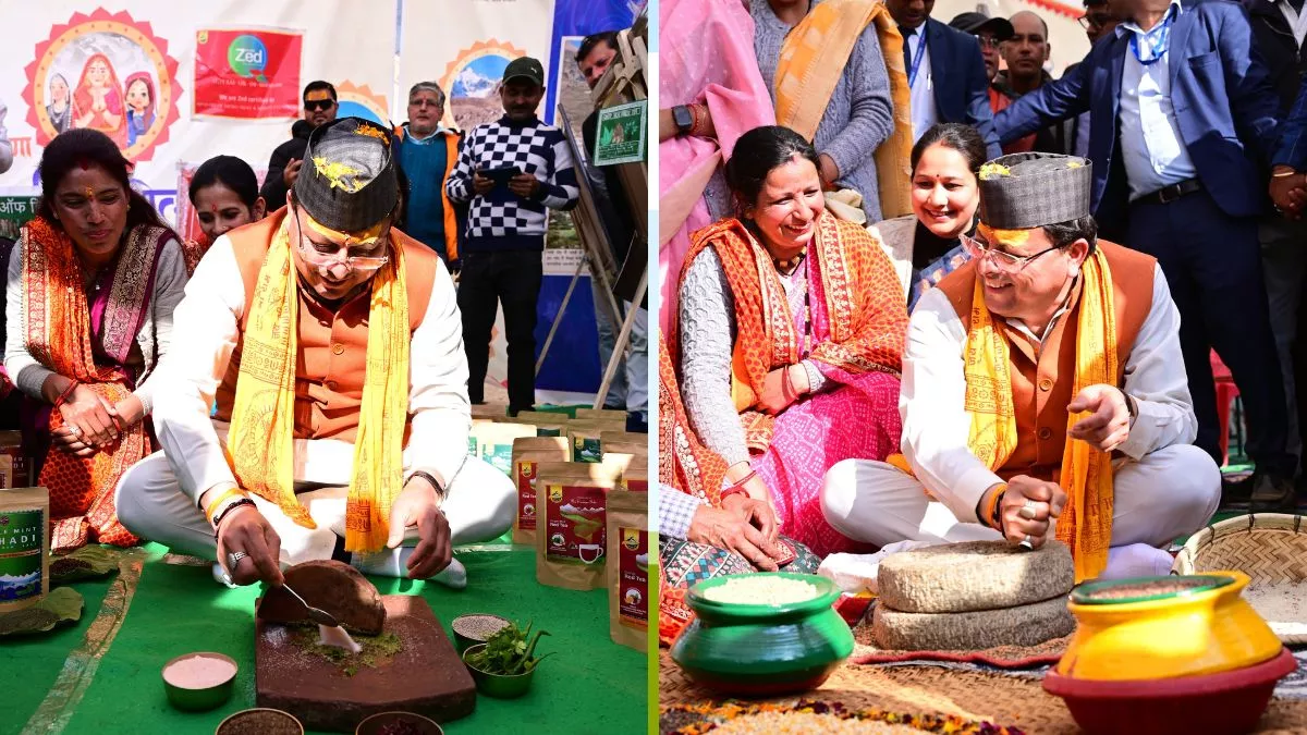 उत्तराखंड : सीएम धामी का दिखा अलग अवतार,अपने गृह जनपद पिथौरागढ़ में चलाया चरखा, सिल पर पीसा नमक